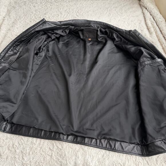 Vintage Y2K black leather bomber jacket coat oversized Merona moto genuine L - Picture 8 of 15